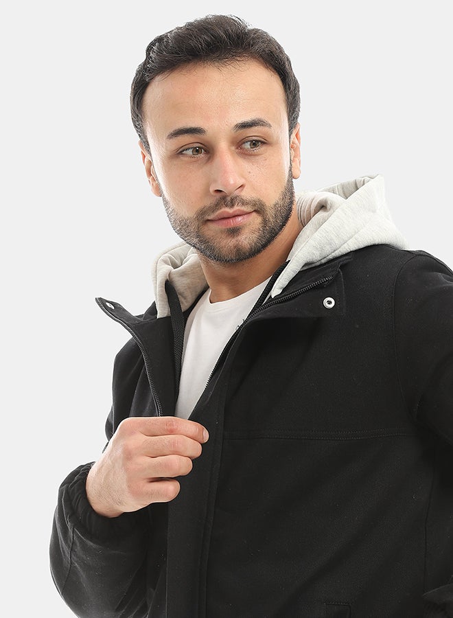 Andora Black With Grey Hooded Full Zipper Closure Jacket-Black - Image 4