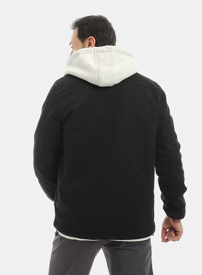 Andora Black With Grey Hooded Full Zipper Closure Jacket-Black - Image 3