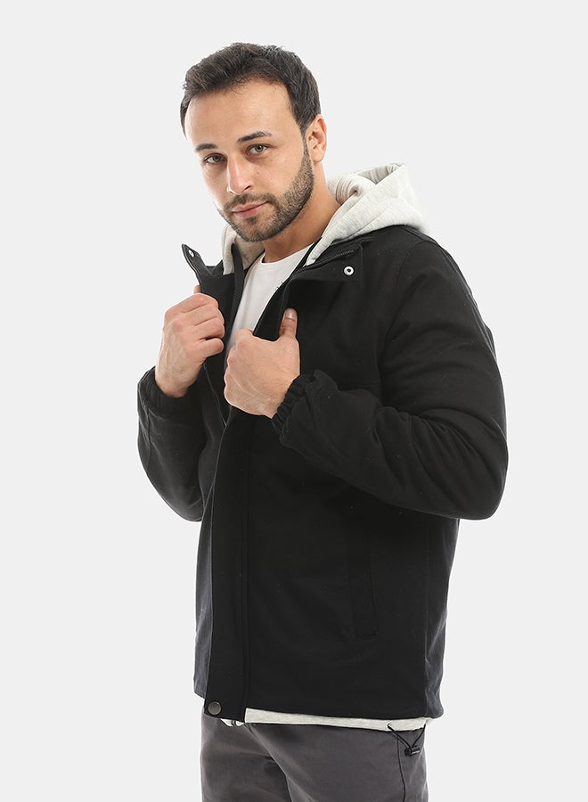 Andora Black With Grey Hooded Full Zipper Closure Jacket-Black - Image 2