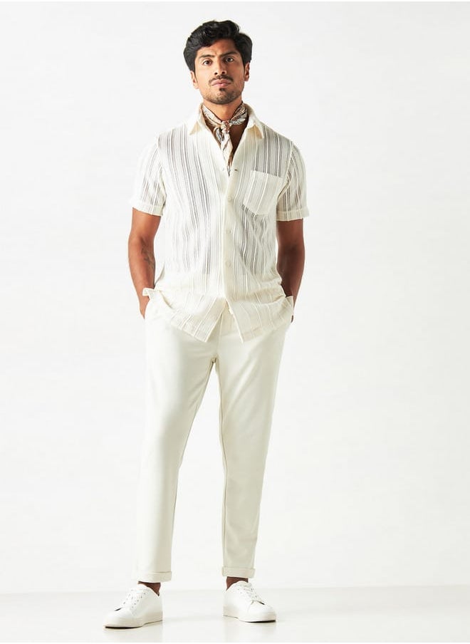 Iconic Iconic Striped Textured Shirt with Short Sleeves  - Image 3