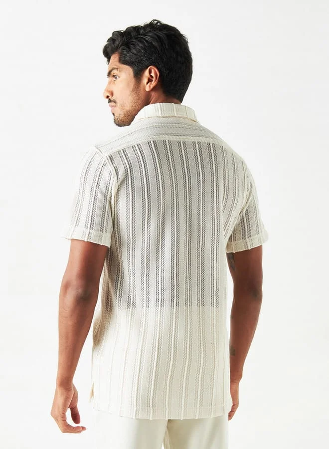 Iconic Iconic Striped Textured Shirt with Short Sleeves