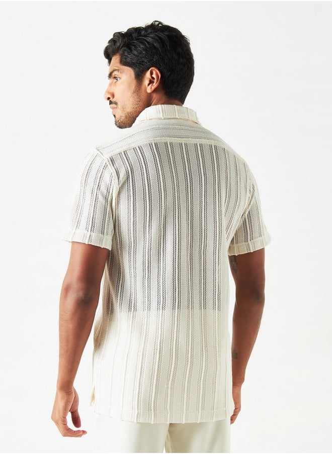Iconic Iconic Striped Textured Shirt with Short Sleeves  - Image 4