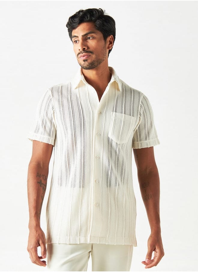 Iconic Iconic Striped Textured Shirt with Short Sleeves  - Image 2