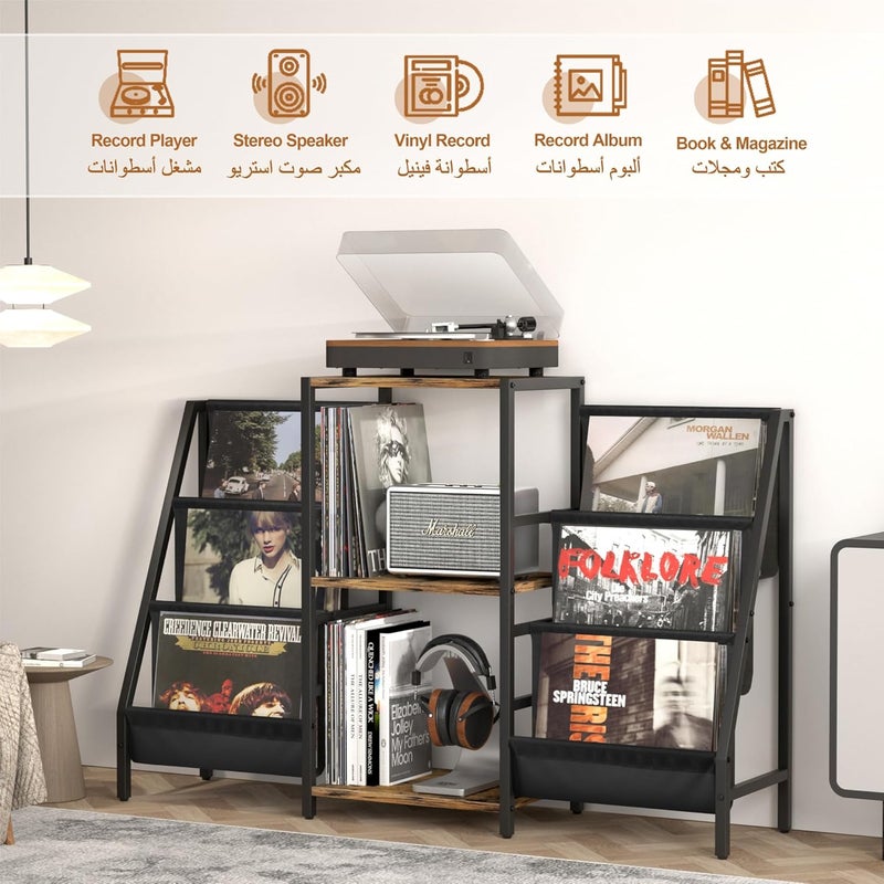 Keebofly Record Player Stand with Vinyl Storage, Record Player Table with Record Storage 200 Albums, Turntable Stand Record Holder Vinyl Display Shelf, Record Cabinet Media Stereo - Image 2