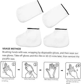 Healeved 2 Pairs Paraffin Wax Mitt Paraffin Bath Bags for Hand Moisturizing Gloves and Socks Hand and Foot Mask Parrafin Wax for Hands Hand Spa Gloves Thermal Mitten Knitted Fabric White - Image 5
