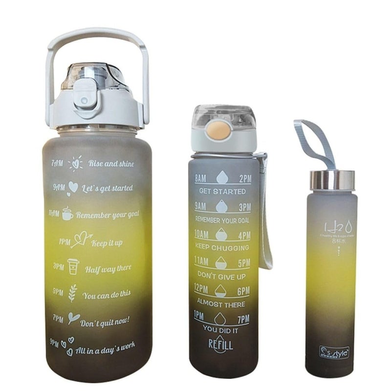 ASTEROID Unbreakable Silicone Water Bottle Motivational Water Gallon with Time Marker Large Capacity 2000ML 900ML 300ML Leakproof BPA Free Fitness Sports Water Bottle Multicolor 3 Pcs - Image 3