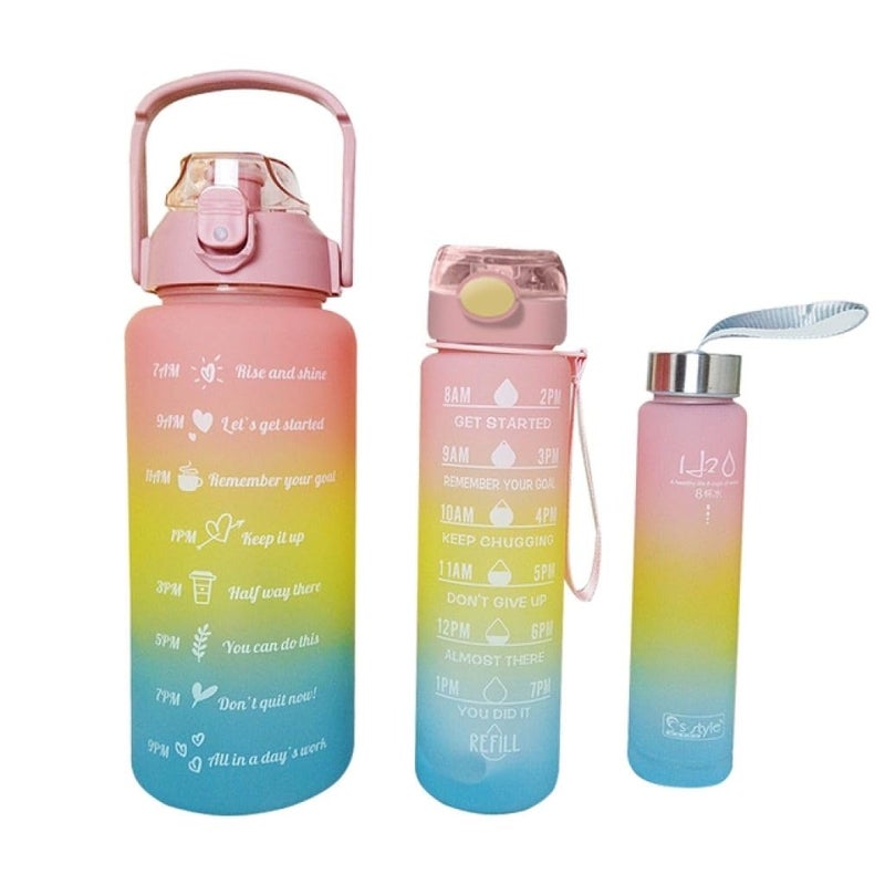 ASTEROID Unbreakable Silicone Water Bottle Motivational Water Gallon with Time Marker Large Capacity 2000ML 900ML 300ML Leakproof BPA Free Fitness Sports Water Bottle Multicolor 3 Pcs - Image 2
