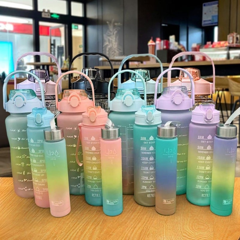 ASTEROID Unbreakable Silicone Water Bottle Motivational Water Gallon with Time Marker Large Capacity 2000ML 900ML 300ML Leakproof BPA Free Fitness Sports Water Bottle Multicolor 3 Pcs - Image 5
