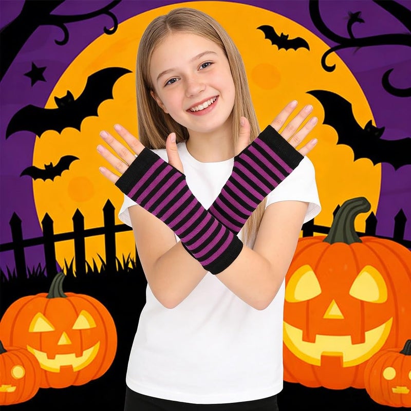 Warmbaby Halloween Arm Warmer Kids Girls Striped Arm Gloves Fingerless - Image 5
