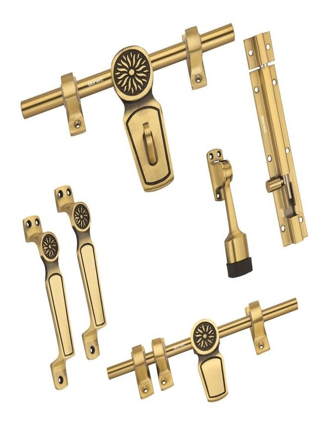 PIC’NTIQ PIC'NTIQ™ Aluminum Heavy Single Door Fitting Accessories Full Set/Kit |1 Aldrop|1 Latch 10" | 2-6" Cabinet Handles |1 Tower Bolt |1 Door Stopper | 10" | Sunflower | Antique Finish - Image 5