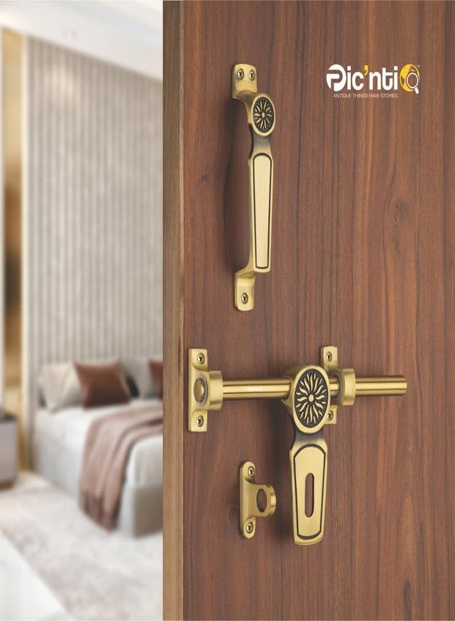 PIC’NTIQ PIC'NTIQ™ Aluminum Heavy Single Door Fitting Accessories Full Set/Kit |1 Aldrop|1 Latch 10" | 2-6" Cabinet Handles |1 Tower Bolt |1 Door Stopper | 10" | Sunflower | Antique Finish - Image 2