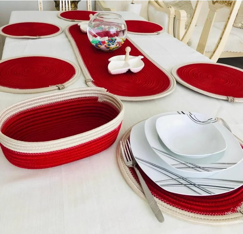 بدز ديري BDZ Leather Jute American Service Runner Bread Bowl 8 Piece Set