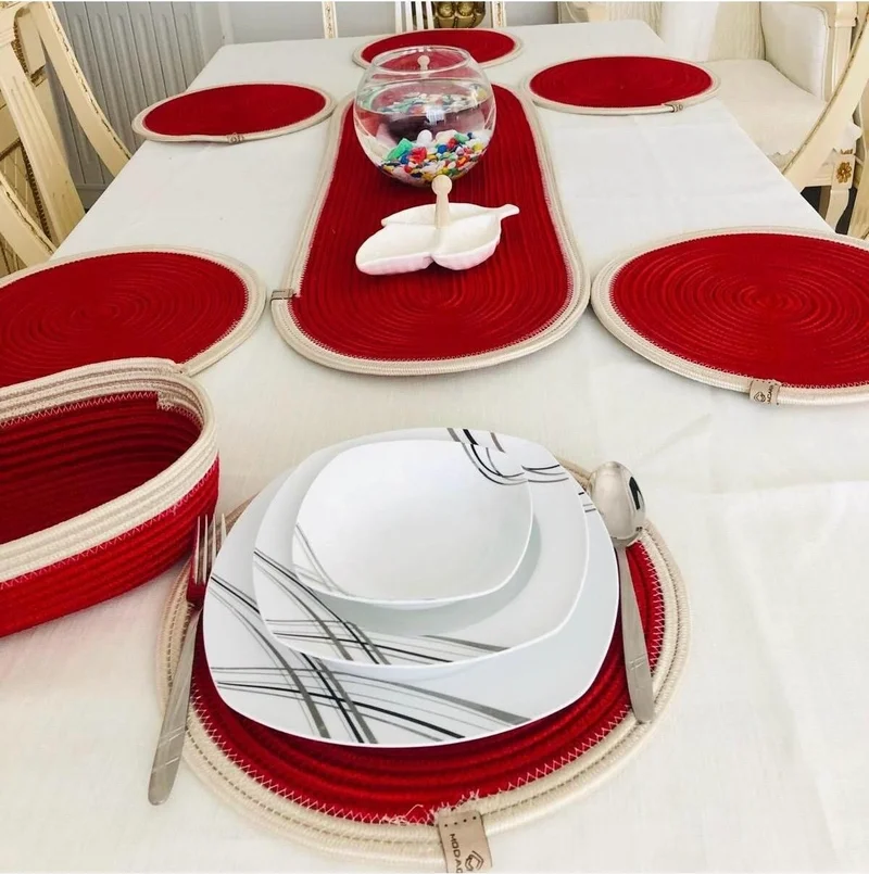 بدز ديري BDZ Leather Jute American Service Runner Bread Bowl 8 Piece Set