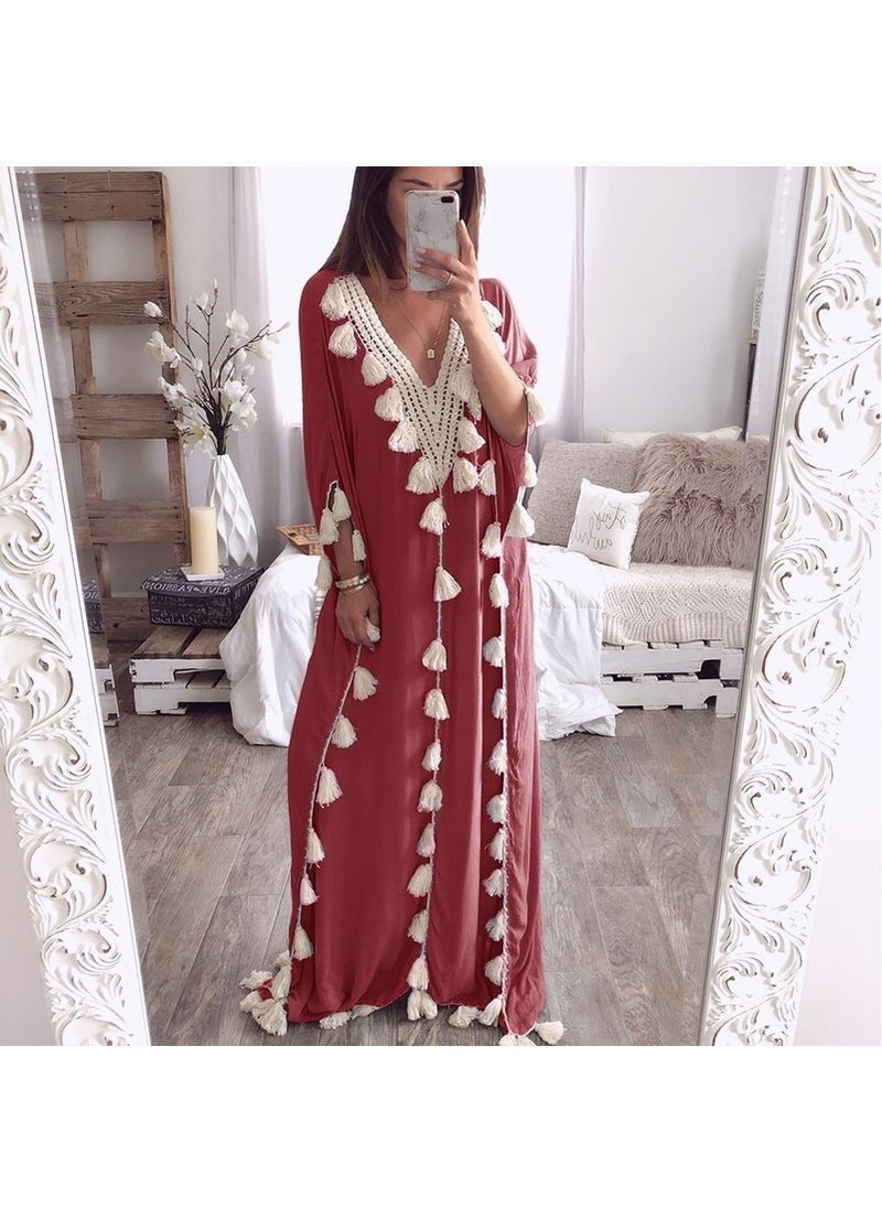 Generic - Boho Chic Plus Size Kaftan Tassel Gown Black - Image 1
