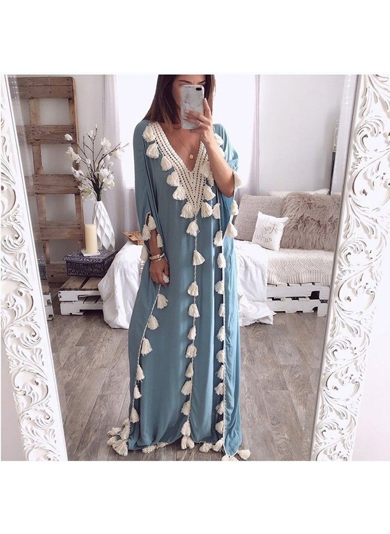 Generic - Boho Chic Plus Size Kaftan Tassel Gown Black - Image 1