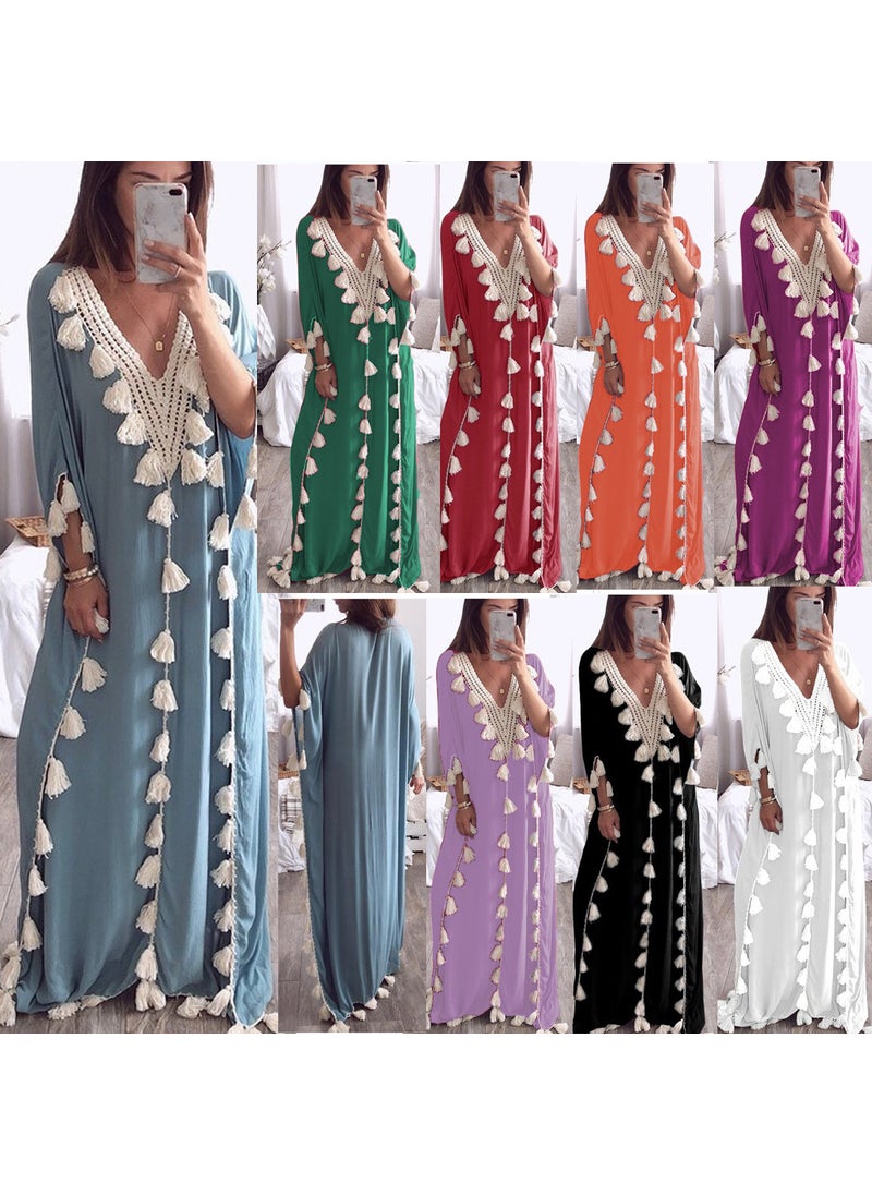 Generic - Boho Chic Plus Size Kaftan Tassel Gown Black - Image 1