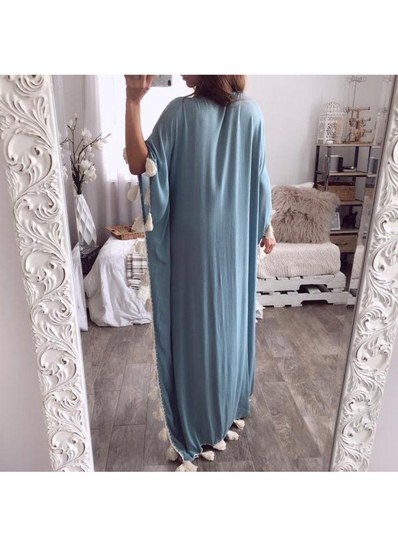 Generic - Boho Chic Plus Size Kaftan Tassel Gown Black - Image 1