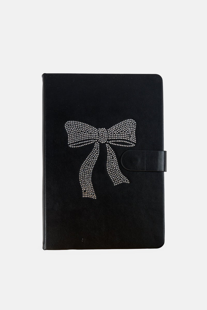 VOTUM Rhinestone Bow Magnetic Lock Notebook, Black - Image 1