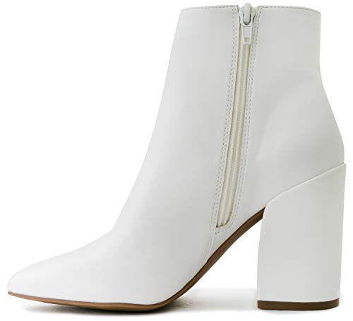 Sugar Women's Winter Chelsea Booties - Chunky High Heel, Pointed Toe, Fashion Ankle Boots-Evvie-White Size-9 - Image 3