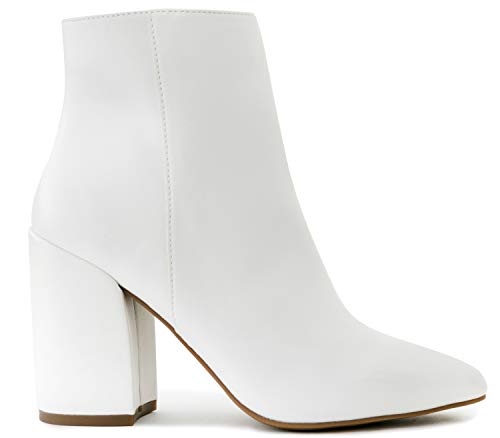 Sugar Women's Winter Chelsea Booties - Chunky High Heel, Pointed Toe, Fashion Ankle Boots-Evvie-White Size-9 - Image 2