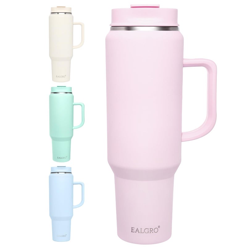EALGRO 50 oz Tumbler with Handle, Insulated Tumblers with Lid and Straw, Large Metal Sports Water Bottle Jug, Thermal Stainless Steel Travel Coffee Mug Cup, Blush - Image 1