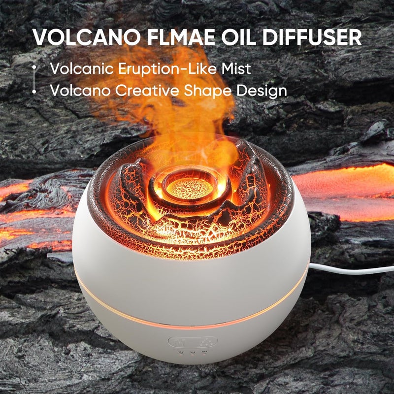 موزع زيت ياليدي العطري، موزع عطري على شكل لهب بركاني، مرطب رذاذ بارد بالموجات فوق الصوتية سعة 360 مل، موزع رائحة مع إضاءة 7 ألوان، مؤقت وإيقاف تلقائي للمنزل والغرفة (أبيض) - Image 2