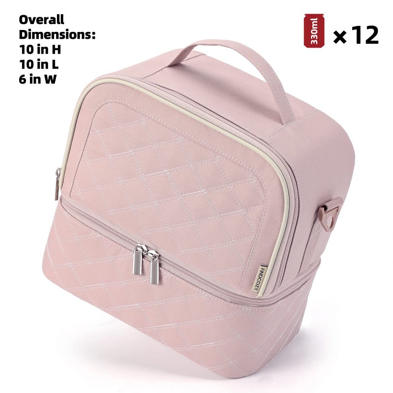 FINDCOZY Women Lunch Bag, Double Deck Reusable Insulated Lunch Box for Work, Pink - Image 5