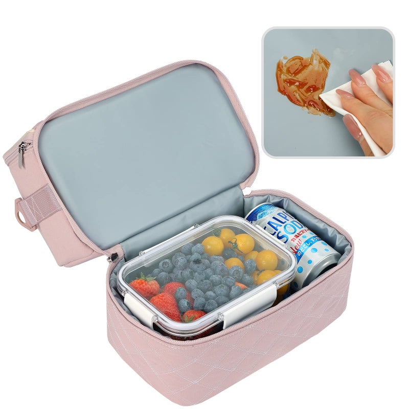 FINDCOZY Women Lunch Bag, Double Deck Reusable Insulated Lunch Box for Work, Pink - Image 4