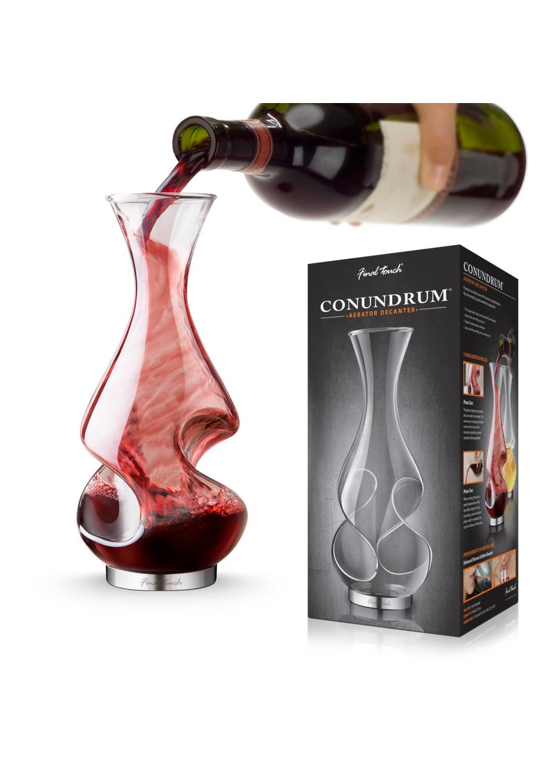 Final Touch - Final Touch Conundrum Wine Decanter Aerator  Superior Aeration  Oxygenation TwoPhase Aeration Process Enhances Flavor  Aroma Elegant Stainless Steel Base 375ml Capacity WDA600 - Image 1