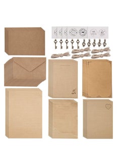 Vintage Letter Paper Aged Envelopes, Old Fashion Aged Paper Set, 20 sheets Letter Papers, 10 Envelopes, 10 Metal Accessories, 10 Hope, 10 Sealing Stickers,5 DIY Vintage Greeting Card 5 Sets