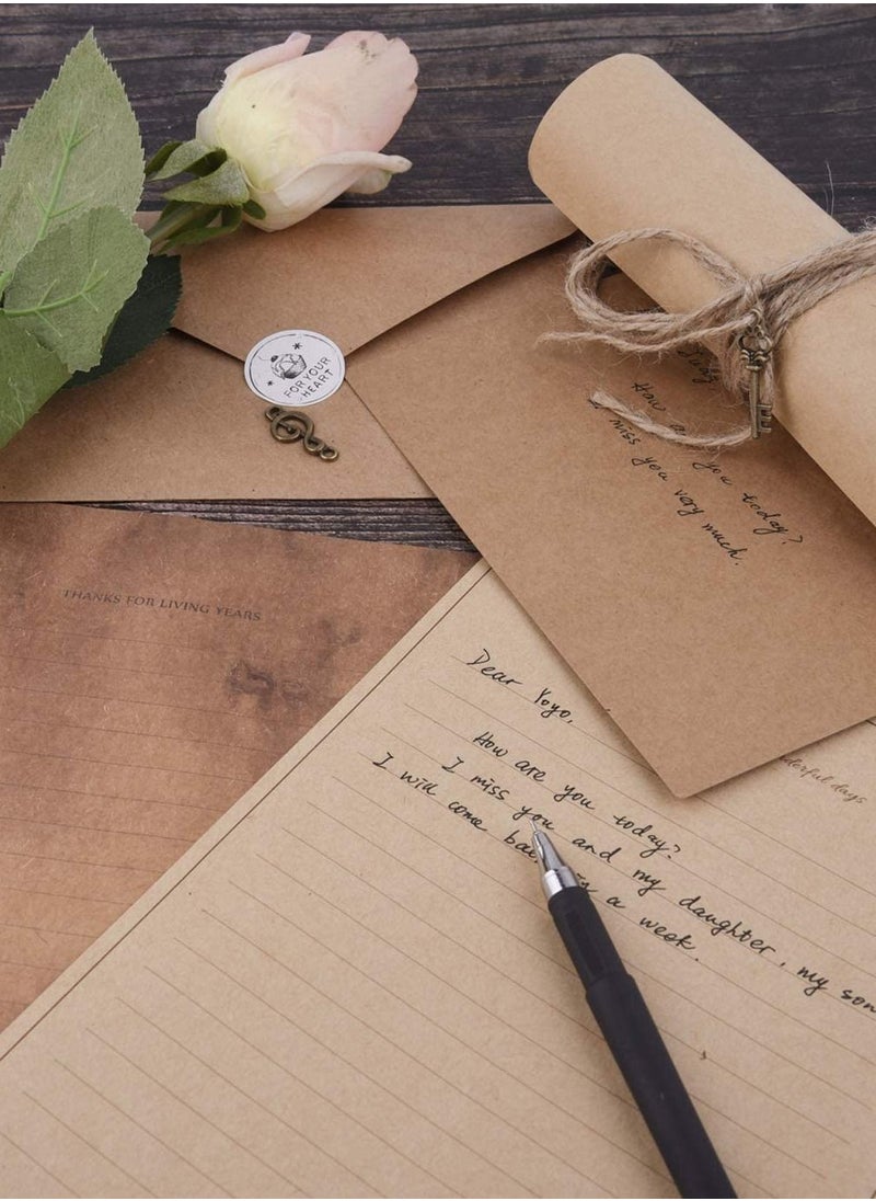 Generic - Vintage Letter Paper Aged Envelopes, Old Fashion Aged Paper Set, 20 sheets Letter Papers, 10 Envelopes, 10 Metal Accessories, 10 Hope, 10 Sealing Stickers,5 DIY Vintage Greeting Card 5 Sets - Image 1