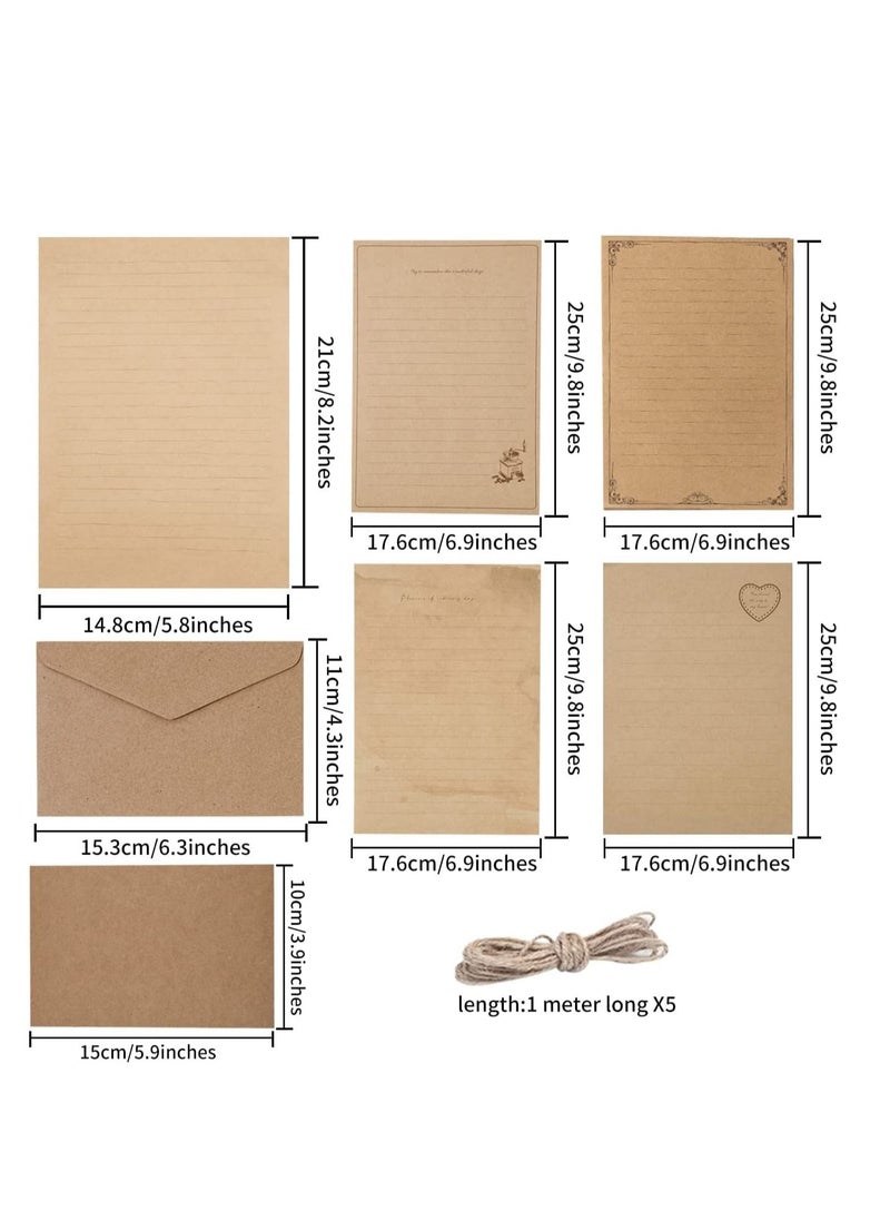 Generic - Vintage Letter Paper Aged Envelopes, Old Fashion Aged Paper Set, 20 sheets Letter Papers, 10 Envelopes, 10 Metal Accessories, 10 Hope, 10 Sealing Stickers,5 DIY Vintage Greeting Card 5 Sets - Image 1