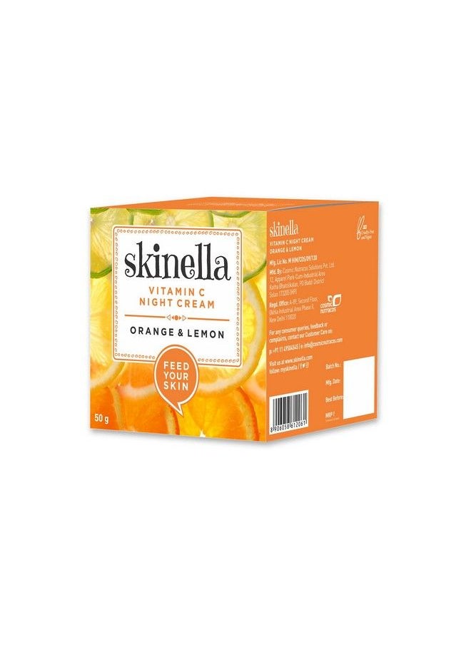 skinella - Vitamin C Night Cream Orange Lemon Normal Oily Acneprone Combination Skin ; Overnight Repair ; 100% Vegan ; Paraben Free ; 50Gm - Image 1