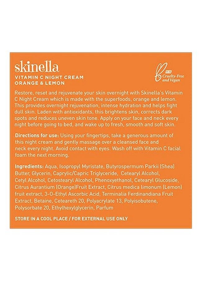 skinella - Vitamin C Night Cream Orange Lemon Normal Oily Acneprone Combination Skin ; Overnight Repair ; 100% Vegan ; Paraben Free ; 50Gm - Image 1