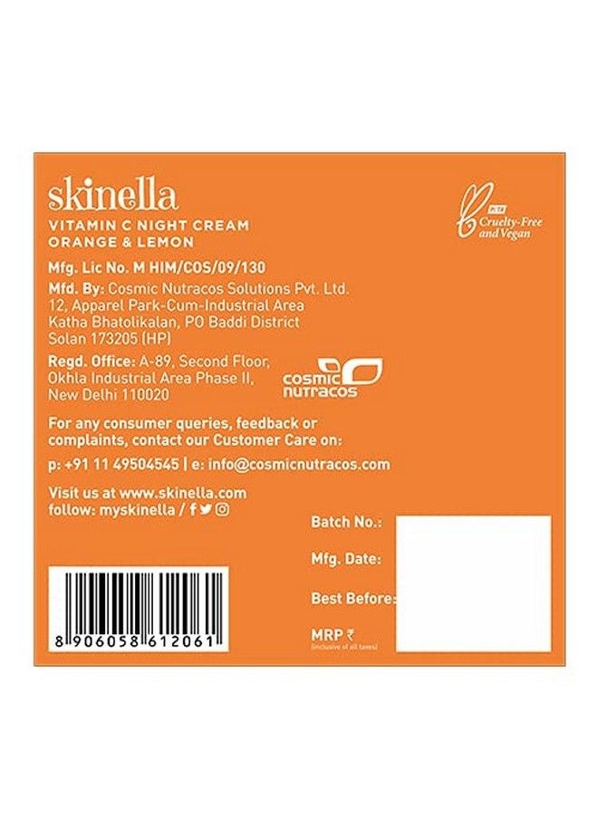 skinella - Vitamin C Night Cream Orange Lemon Normal Oily Acneprone Combination Skin ; Overnight Repair ; 100% Vegan ; Paraben Free ; 50Gm - Image 1