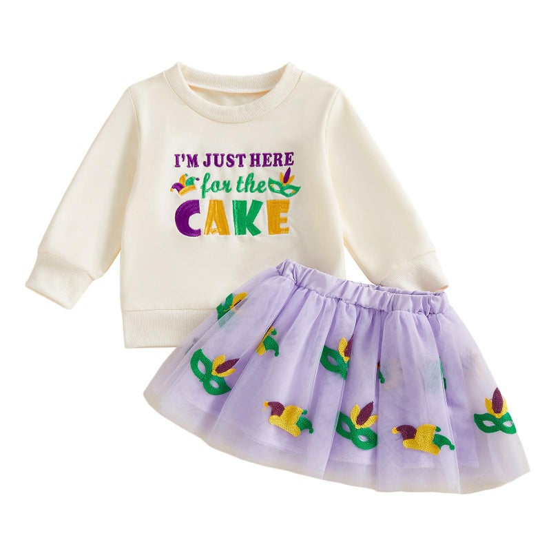 Ayalinggo Toddler Girl MardiGras Outfit Long Sleeve Sweatshirt Ruffle Layered Tulle Tutu Dresses Skirt Kids Carnival Clothes (Khaki, 1-2T) - Image 1