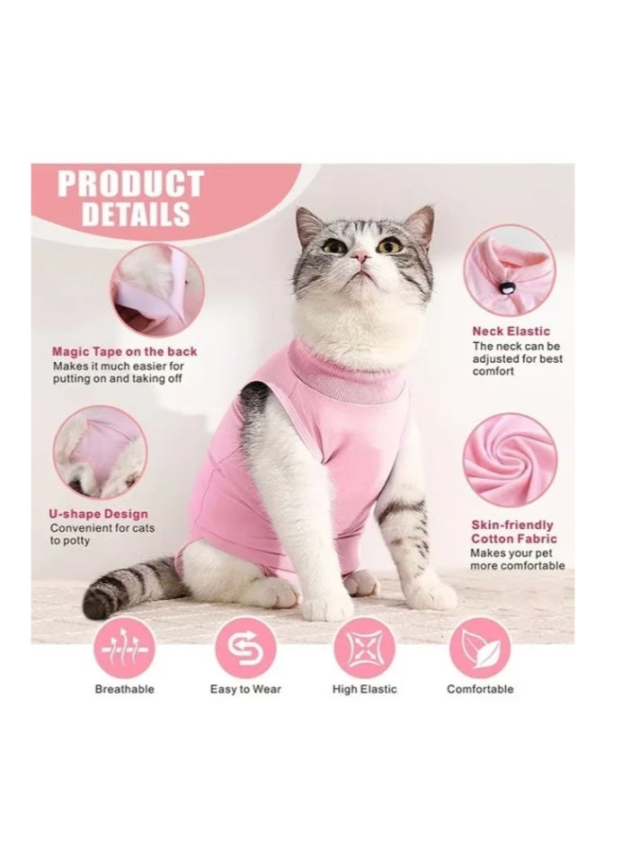 زي استرخاء جراحة القطط لصغير القط بعد الجراحة تنورة مريحة للقطط الإناث لعملية الخصية لجروح البطن والأمراض الجلدية بدلة بديل لخاتم الكتروني (وردي، M) - Image 3