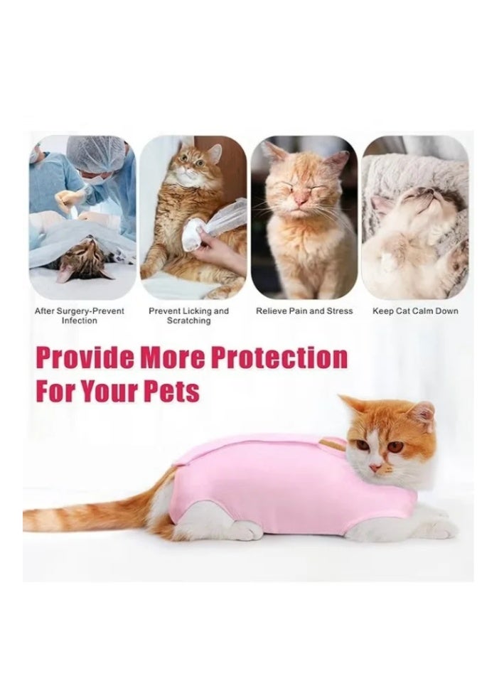 زي استرخاء جراحة القطط لصغير القط بعد الجراحة تنورة مريحة للقطط الإناث لعملية الخصية لجروح البطن والأمراض الجلدية بدلة بديل لخاتم الكتروني (وردي، M) - Image 4