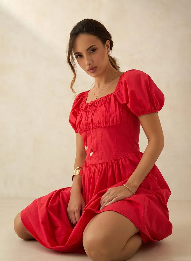 فيرجيو VIRGIO 100% Cotton Voluminous Midi Dress