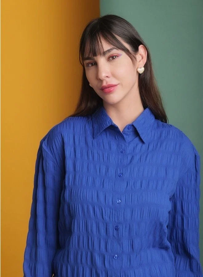 Freehand Women Oversized Fit Solid Round Neck Long Sleeve Oversized Shirt