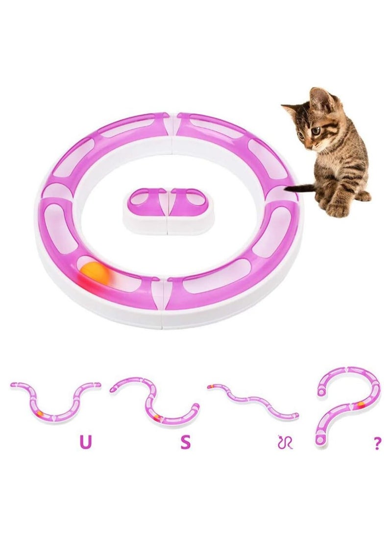 Rubik Cat Pet Track and Ball Interactive Amusement Plate Training Toys Ball Play Disk Play Game (Track Ball, Pink)  - Image 1