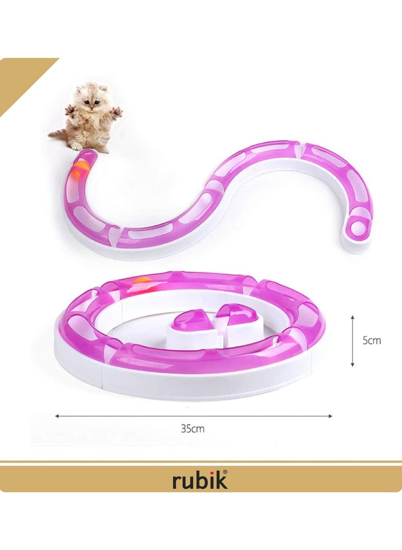 Rubik Cat Pet Track and Ball Interactive Amusement Plate Training Toys Ball Play Disk Play Game (Track Ball, Pink)  - Image 2