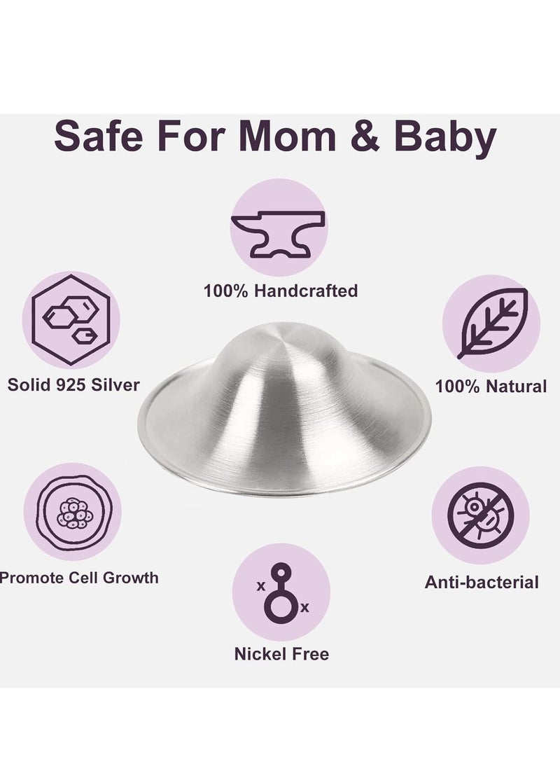 قام أكواب رضاعة فضة 925 بتصميم مثقوب وقابل للتنفس، غطاء حلمة فضة 920 لأساسيات الرضاعة الطبيعية، درع حلمة فضي للرضع، دروع حلمة معدنية، حجم عادي. - Image 5