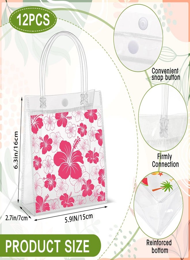 SilTriangle 36 Pcs Hawaiian Clear Gift Bags Luau Party Favors with Handles Bag 6.3 x 5.91 x 2.76 Inches Hibiscus PVC Goodie Bag Aloha Tropical Tiki Beach Gift Bags for Summer Birthday Party Supplies - Image 2