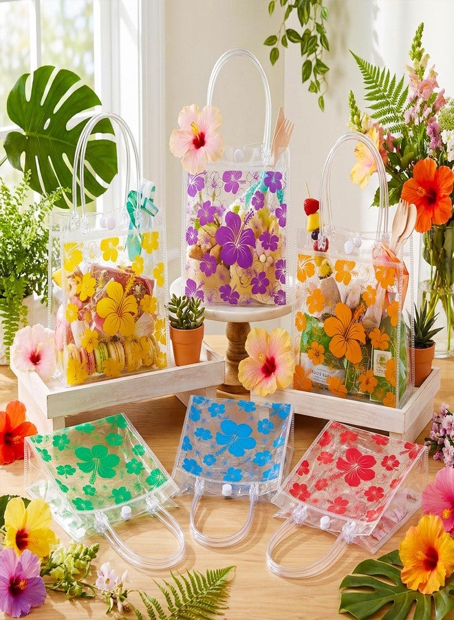 SilTriangle 36 Pcs Hawaiian Clear Gift Bags Luau Party Favors with Handles Bag 6.3 x 5.91 x 2.76 Inches Hibiscus PVC Goodie Bag Aloha Tropical Tiki Beach Gift Bags for Summer Birthday Party Supplies - Image 3