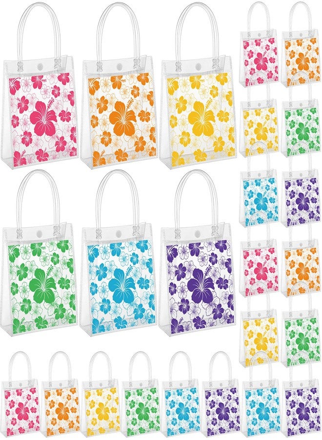 SilTriangle 36 Pcs Hawaiian Clear Gift Bags Luau Party Favors with Handles Bag 6.3 x 5.91 x 2.76 Inches Hibiscus PVC Goodie Bag Aloha Tropical Tiki Beach Gift Bags for Summer Birthday Party Supplies - Image 1