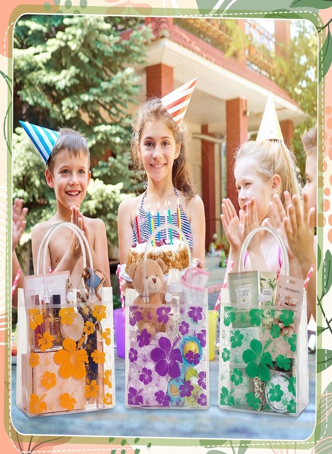 SilTriangle 36 Pcs Hawaiian Clear Gift Bags Luau Party Favors with Handles Bag 6.3 x 5.91 x 2.76 Inches Hibiscus PVC Goodie Bag Aloha Tropical Tiki Beach Gift Bags for Summer Birthday Party Supplies - Image 5