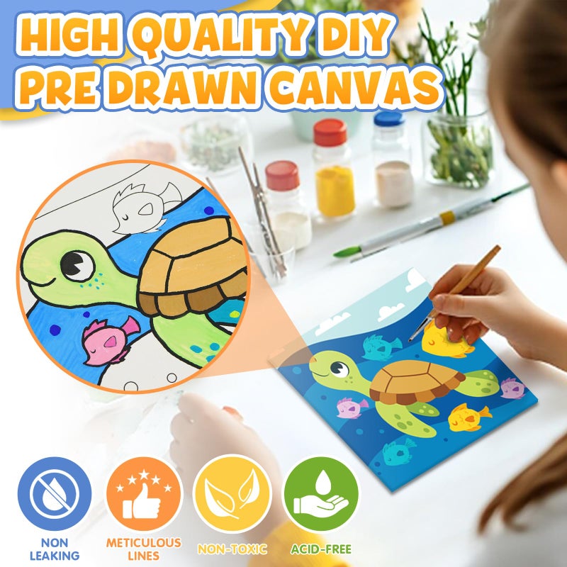 CONDA 12 Pcs Pre Drawn Canvas to Paint 6x6 Inch, Animal Pre Printed Canvas for Painting for Beginners Students, DIY Paint Art Supplies, Painting Canvas Panels and Sip Kit - Image 4