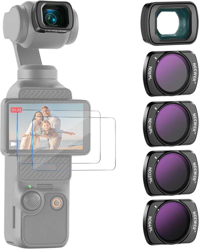 مجموعة مرشحات NEEWER ND/PL (4 قطع) وعدسة واسعة الزاوية 0.75X متوافقة مع ملحقات مجموعة DJI Osmo Pocket 3 Creator Combo، ND8/PL ND16/PL ND32/PL ND64/PL مرشح ND مستقطب CPL مع واقيات الشاشة، FL-B07 - Image 1
