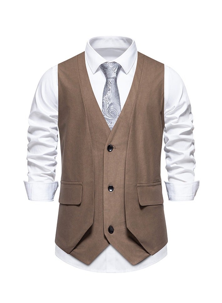 KUYING New Men's Retro V-Neck Fake Two Piece Vest  - Image 1